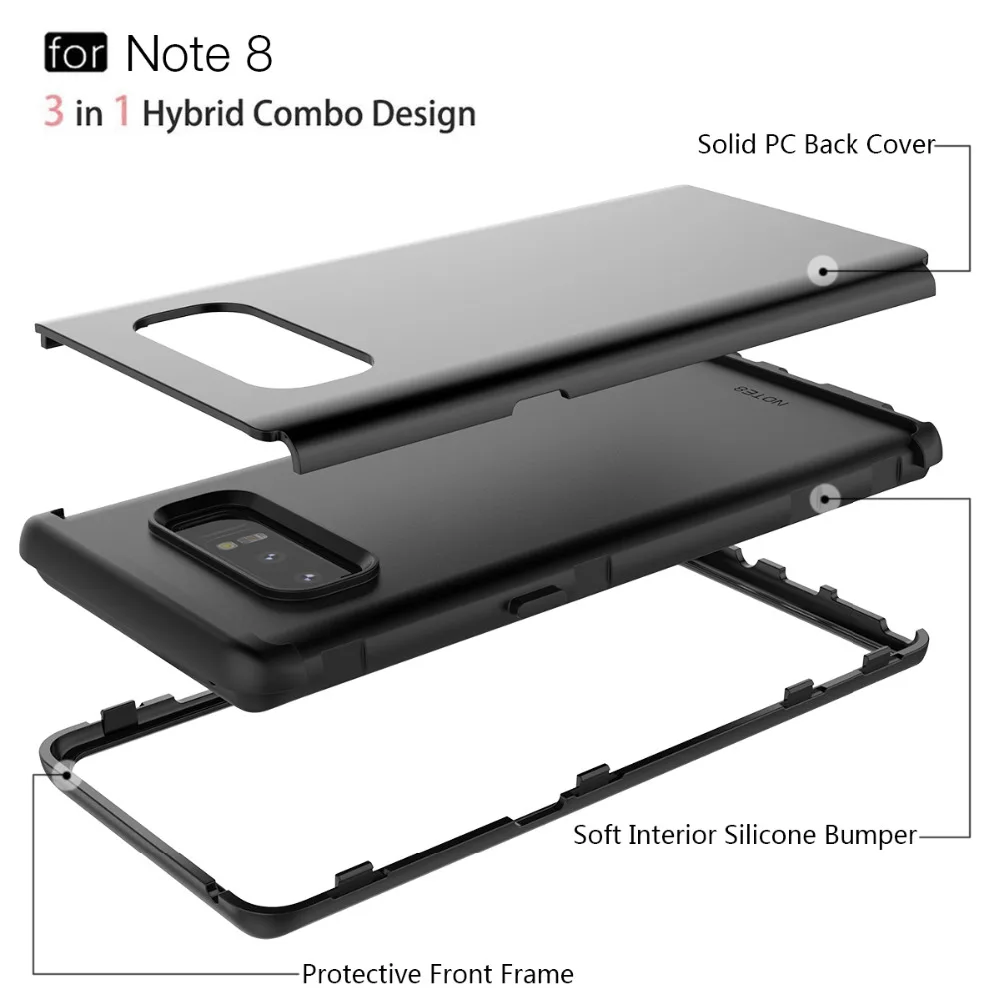 Yokata Роскошный Жесткий чехол для samsung S8 PLUS Note 8 чехол матовый PC бампер силиконовый защитный чехол для Galalxy Note8 3 в 1 360 чехол