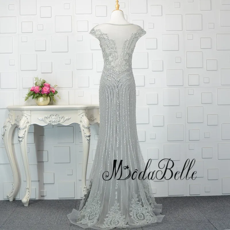 modabelle Women Sequin Beaded Prom Dresses Blue Mermaid Trumpet Pearl Lace Formal Dresses Evening Party Long Saudi Arabia 2018