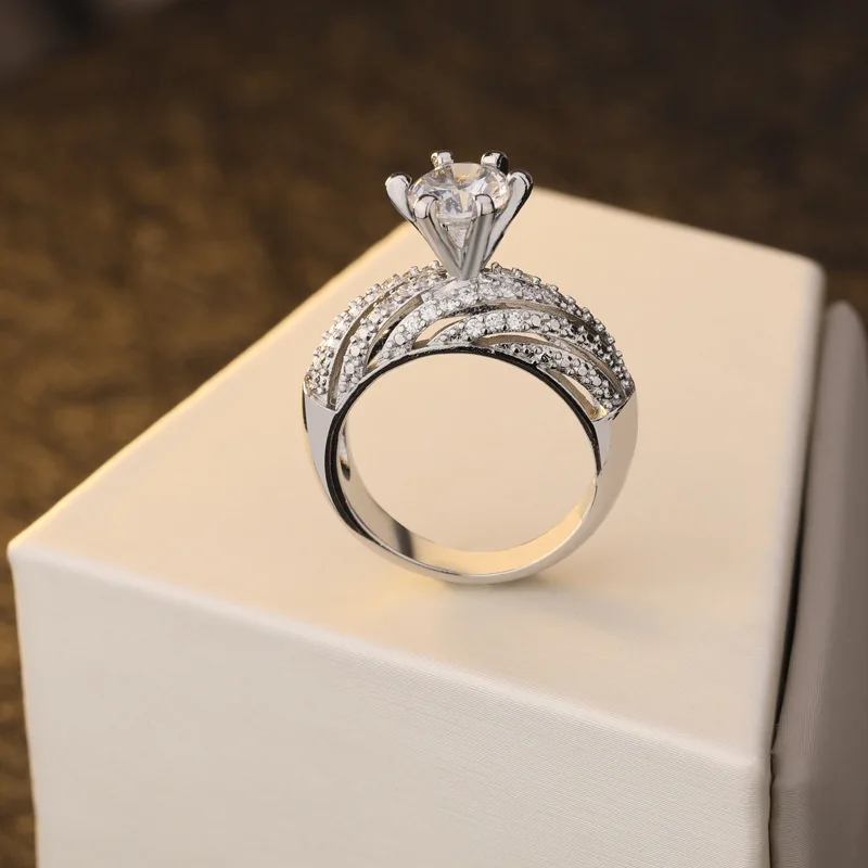 Everoyal New Fashion Silver Plated Rings For Girl Bride Wedding Jewelry Luxury Zircon Round Women Finger Accessories | Украшения и