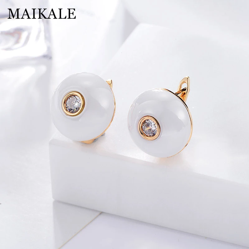 MAIKALE, простые круглые серьги-гвоздики из керамики, покрытые медью, золотые, серебряные, с кубическим цирконием, классические серьги для женщин, подарки для друзей