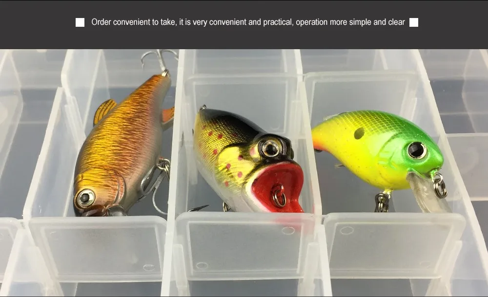 29.5*19*6cm Big Clear Plastic Fishing Tackle Boxes Double Sided 14 Slots Case Bait Tool Universal Fishing Lure Box Accessories
