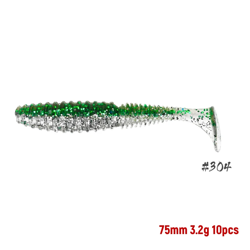 304 TSURINOYA Т хвост рыболовные приманки TS1703 7,5 см 3,2g искусственные мягкие приманки Светящиеся личинки свимбейт в форме червя бас приманка для щуки 6 шт./пакет - Цвет: 304