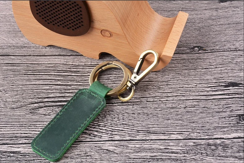 green-two rings Мини-сумка с держателем из натуральной яловой кожи, карман для ключей от машины, кольцо с зажимом для женщин и мужчин, аксессуары ручной работы, подарок, новинка - Цвет: green-two rings