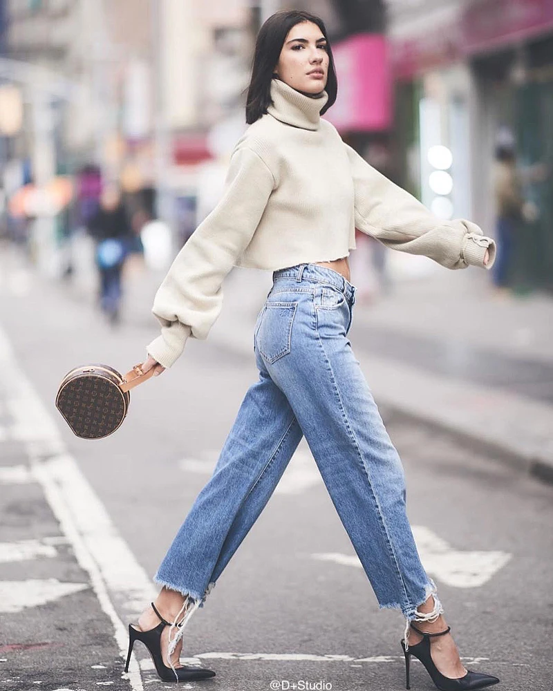 Американский стиль, женские повседневные свободные пуловеры с длинным рукавом, свитер, однотонная трикотажная одежда, Женская водолазка, Свободный укороченный топ, свитер