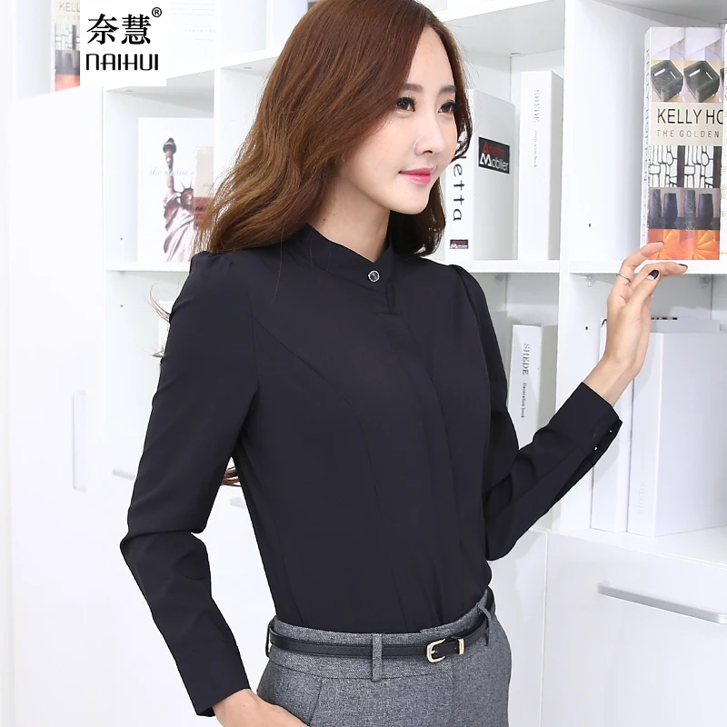 Lenshin Осенняя модная черная рубашка Женская рабочая одежда топы с длинными