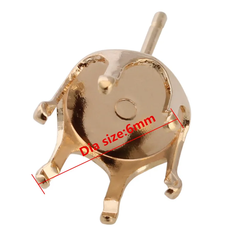 KC gold 6mm 100 ПК серебро/золото Цвет Круглый коготь крапановая закрепка пустая Сережка-гвоздик для 4/5/6/8/10/12/14/16 мм Стразы Ювелирные изделия из кристаллов поиска - Цвет: KC gold 6mm