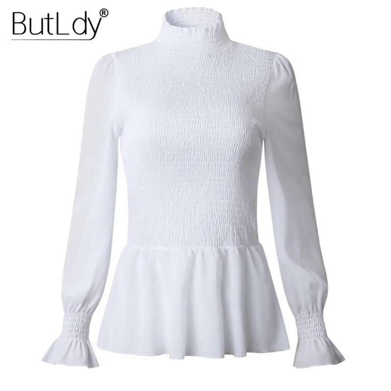 Женская плиссированная блузка белая Повседневная Блузка с длинным рукавом и