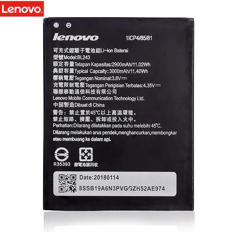 Аккумулятор BL243 на мобильный телефон 100% оригинал 2900 мАч для lenovo K3 Note A7000 A5500 A5600