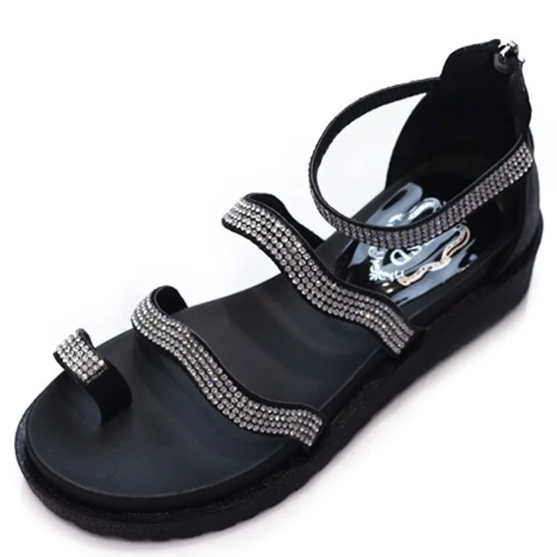 Гладиатор сандалии с горный хрусталь ремешок флип-флоп толстой подошве плоские