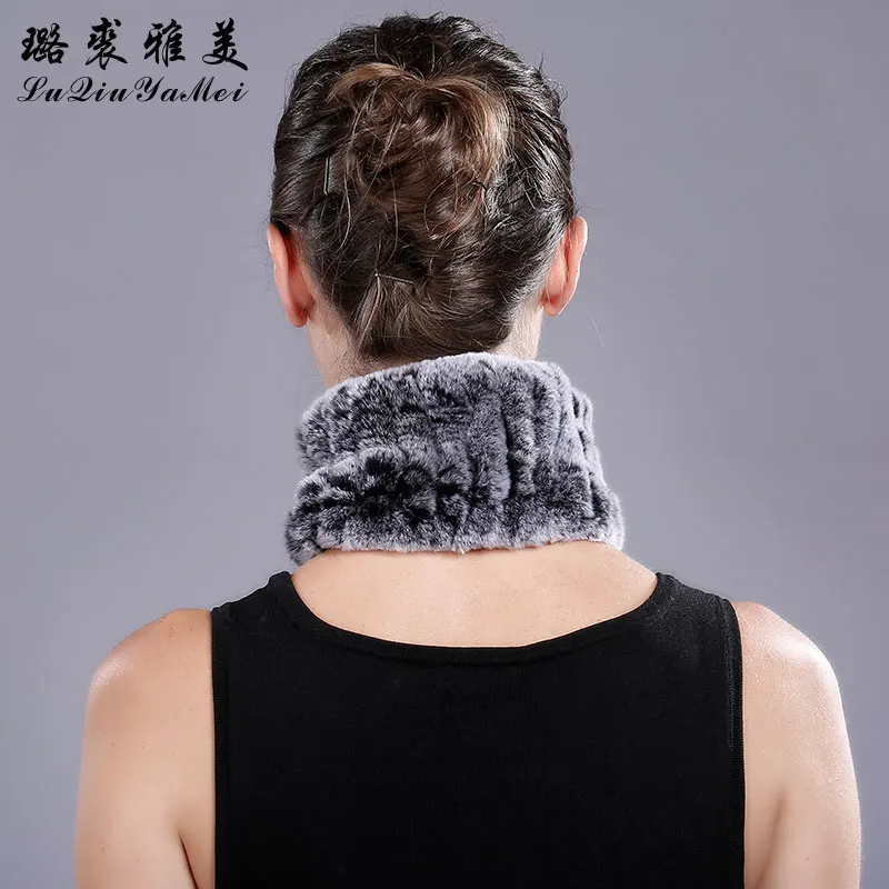 Real Fur Scarf Ring Women Rex Rabbit 2017 Soft Gray Warm Scarves&ampShawls Russian Elegant Genuine FurScarf Female | Аксессуары для