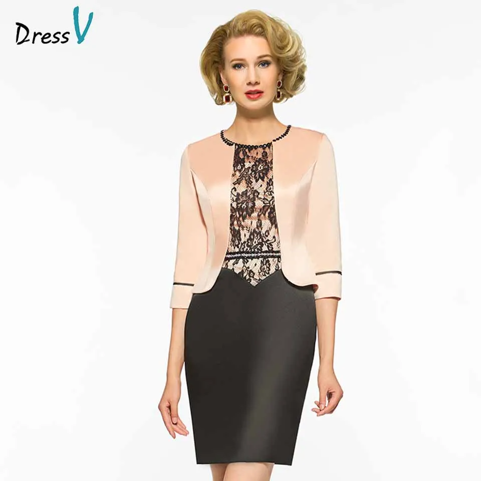 

Dressv elegant scoop neck beading mother of bride dress with half sleeves jacket long mother evening gown custom mother dress