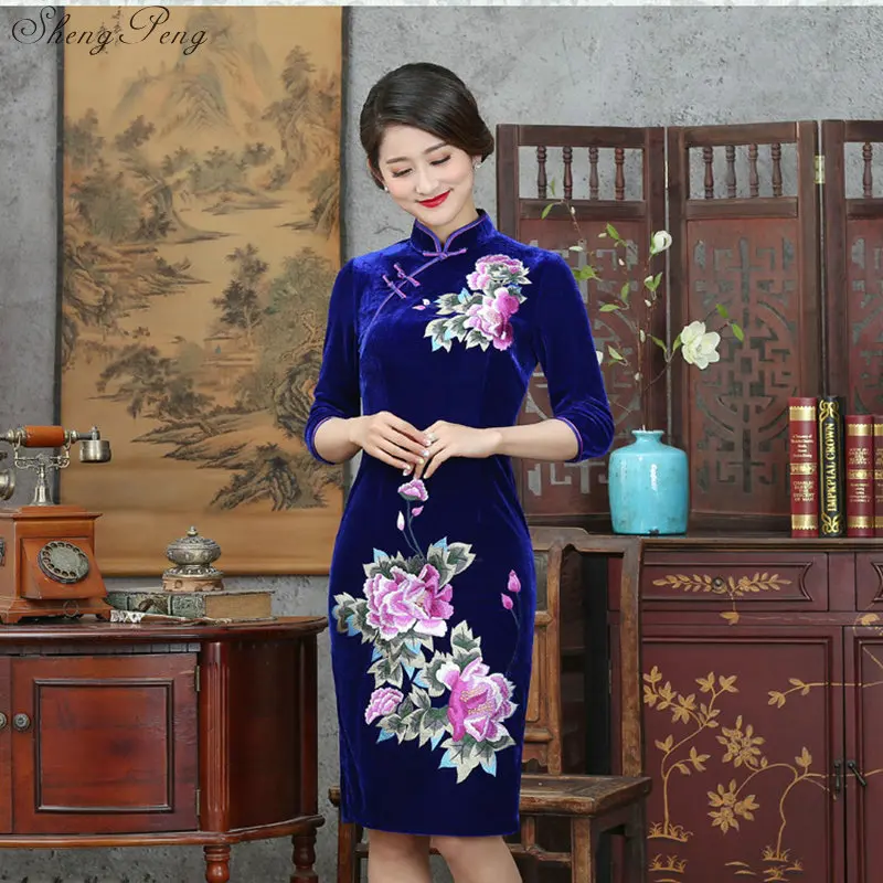 2018 бархатное винтажное платье-Ципао для мам свадебные платья современное