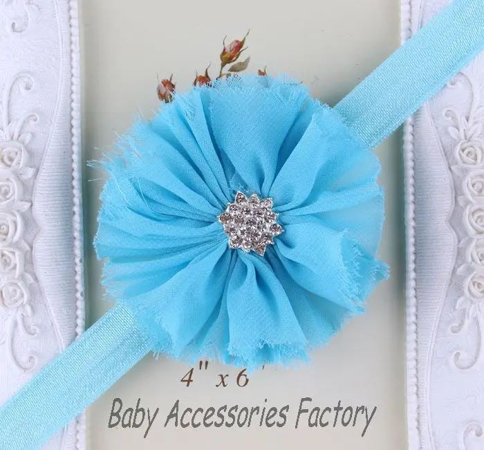 (2 шт./лот) Детские потертые шифоновые цветочные повязки на голову со стразами