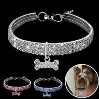 1pcs 3 rows of rhinestone stretch line pet necklaces dog cat necklace crystal collar dog accessories pet supplies
