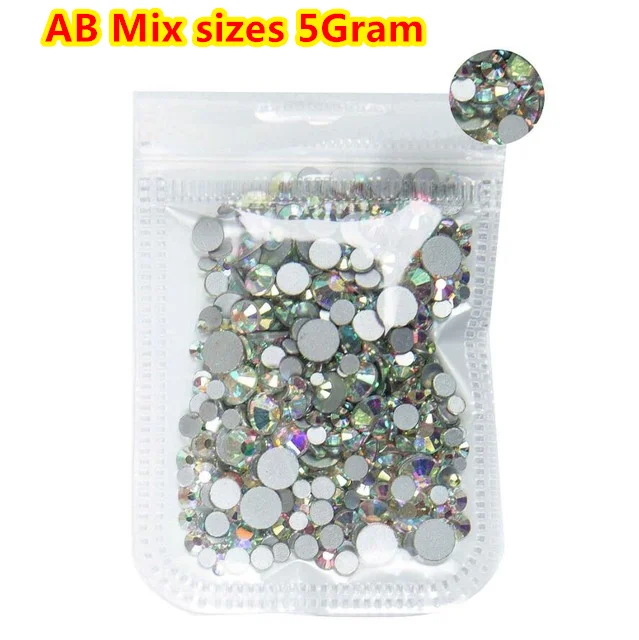 AB Mix sizes 5 Gram 2019Newest~ 1440 шт./пакет ss3-ss8 Кристаллы Дизайн ногтей Стразы Украшения Стекло камни чистое Золотое Б ез исправлений стразы - Цвет: AB Mix sizes 5 Gram