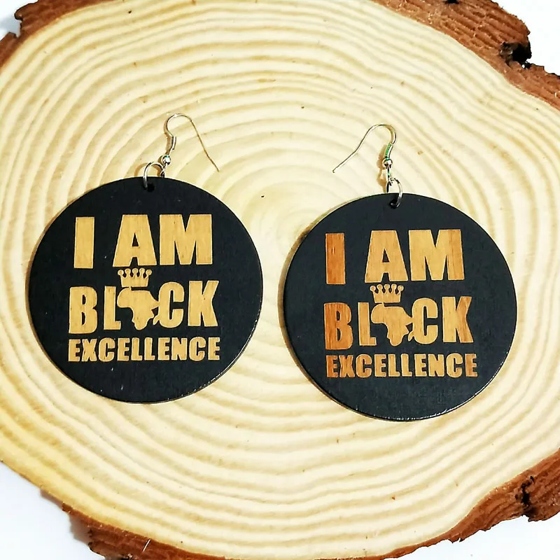 WHOMEWHo 60 см африканские деревянные серьги с надписью I AM BLACK EXCELLENCE винтажные