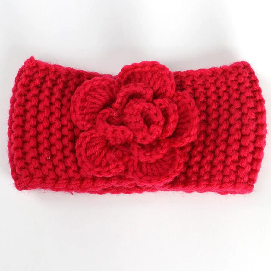 Модная мягкая детская зимняя теплая вязаная шерстяная повязка с цветами для маленьких девочек; реквизит для фтографии; Детские аксессуары для волос; От 3 месяцев до 4 лет