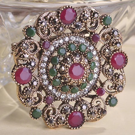 Турецкий Круглый венок цветок брошь с золотой Заколкой цвет винтажный сплав