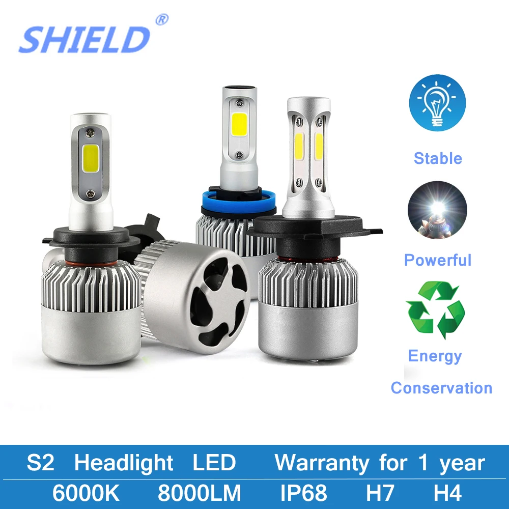 2 шт. Автомобильные светодиодные фары H4 Led H7 H11 H27 H1 H3 9005 HB3 9006 HB4 COB 12V 72W 8000LM 6500K