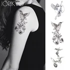 Новые черные стикеры для Временной Татуировки с колибри, для женщин, Эскиз карандаша, водостойкие татуировки, для девочек, для предплечья, птиц, имитация татуировки, цветок