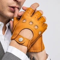 spring autumn men genuine leather gloves slip resistant half finger goatskin fingerless gym fitness driving male gloves