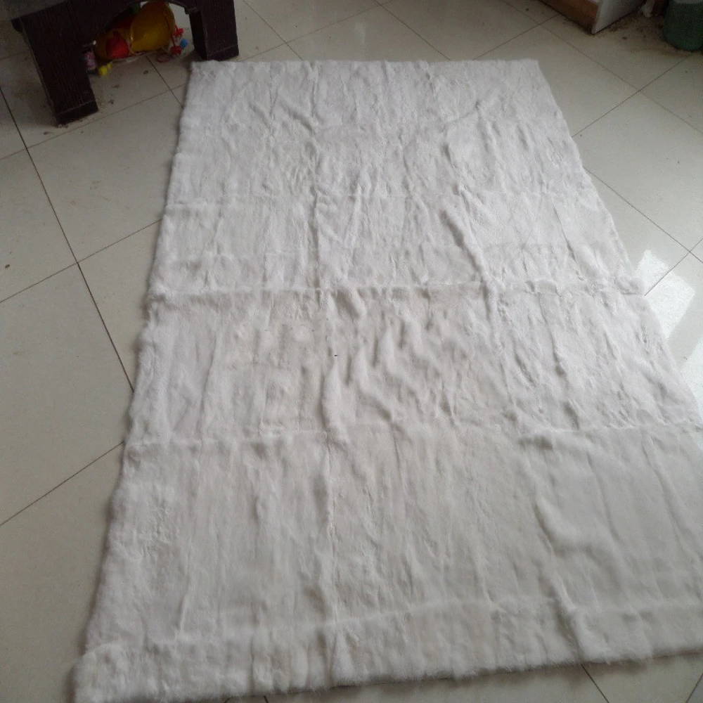 Manta de piel de conejo Natural, manta de piel aut&eacute;ntica, alfombra de piel de conejo, decoraci&oacute;n para el hogar, sala de estar-2