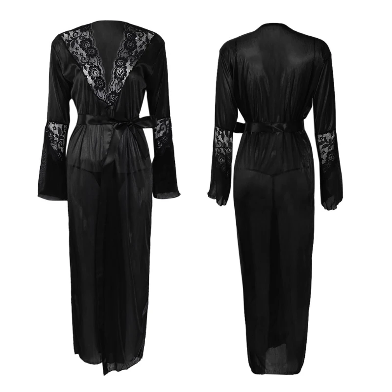 Женское сексуальное длинное платье кимоно кружевное банное белье ночная рубашка