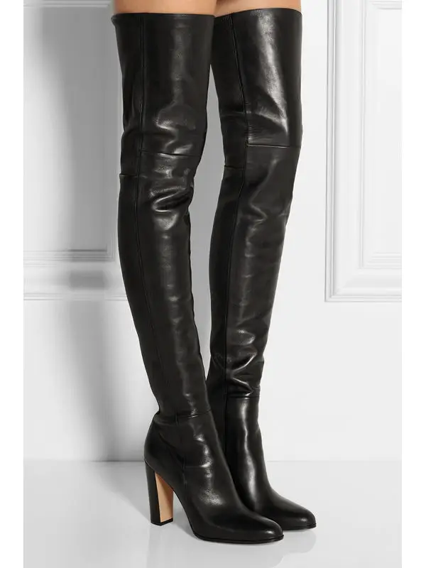 Bota feminina/роскошные женские сапоги до колена на высоком каблуке 10 см черные кожаные