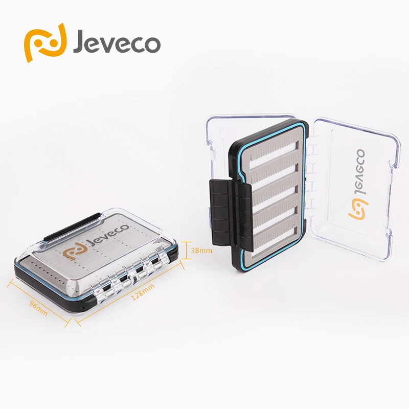 Бренд Jeveco JFB-007, 128*96*38 мм пластиковая Водонепроницаемая двухсторонняя крышка, щелевая Пена внутри, коробка для ловли нахлыстом, чехол для рыболовных снастей