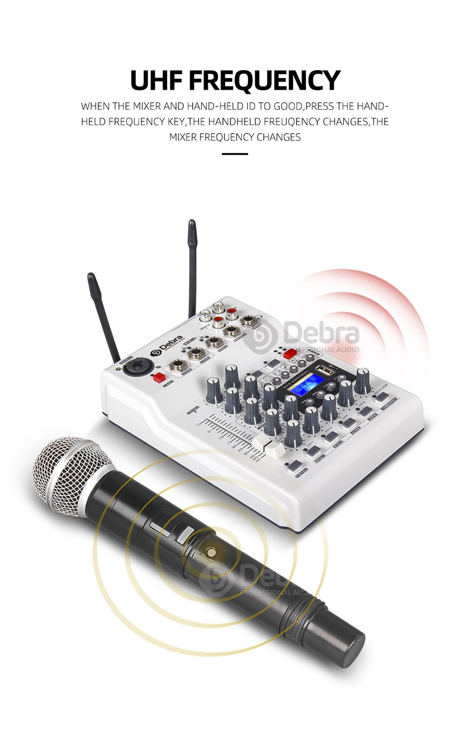 DebraAudio DJ консольный микшер звуковая карта с 2 канала УВЧ беспроводной микрофон для домашнего ПК студия Запись dj-сети Live караоке