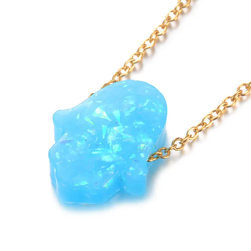Sapphire Несколько цветов Хамса кулон из опала ожерелье Фатима рука из нержавеющей стали Золотая цепь чокер подарки Femme - Окраска металла: Sapphire