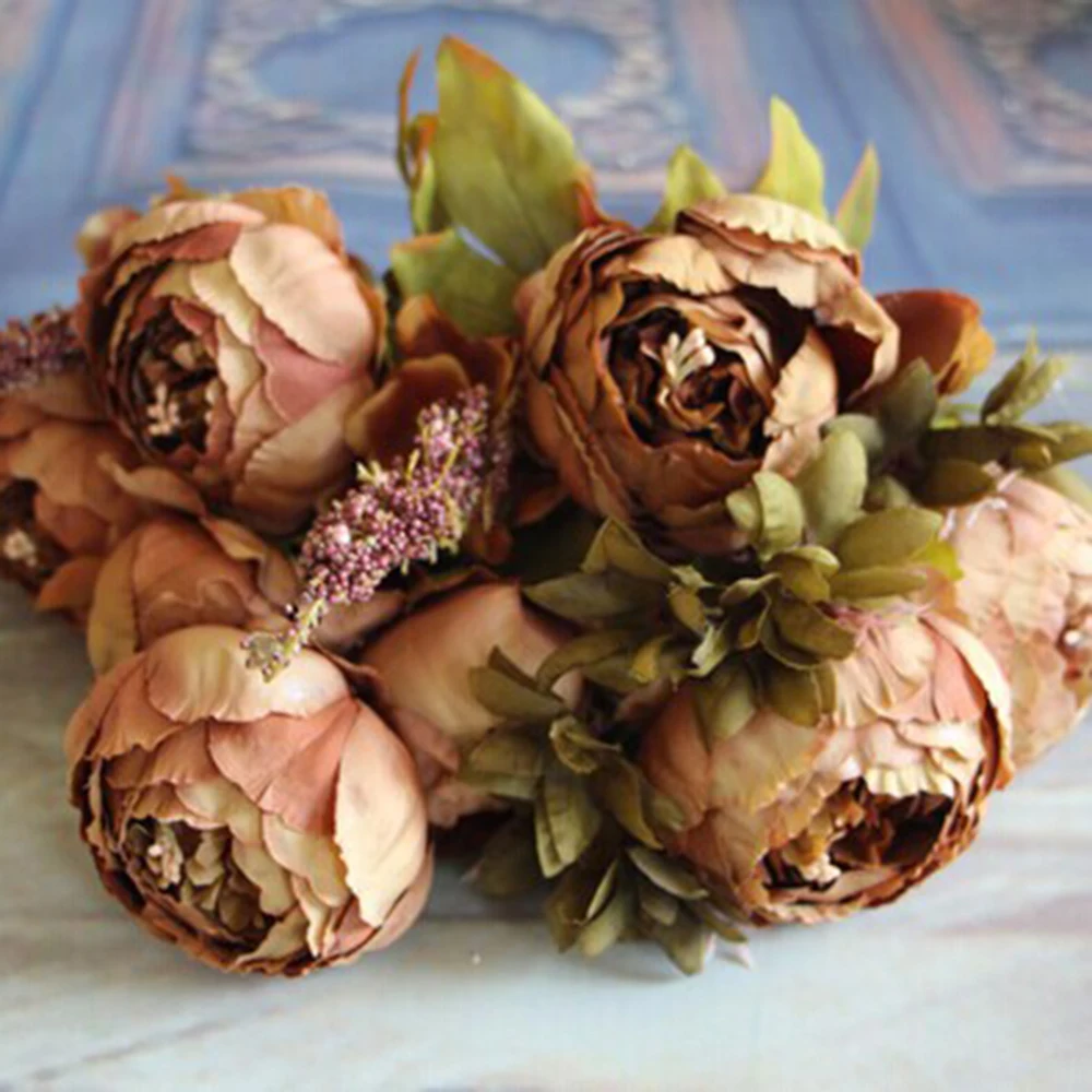 Пион поддельные листья осень яркие свадебные вечерние Декоративный букет