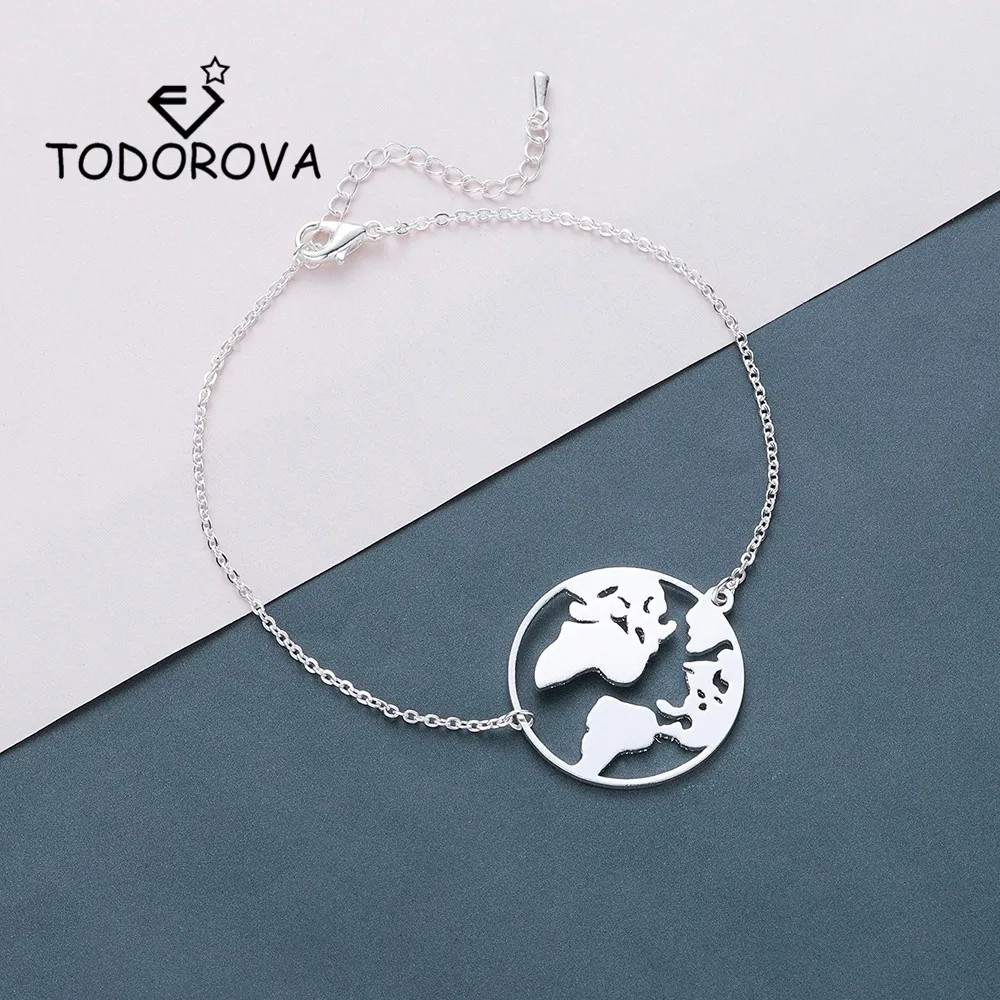 

Todorova Round World Map Bracelets Stainless Steel Jewelry Globe Women Bracelet Travel Jewellery Gift Wanderlust Earth Bracelet