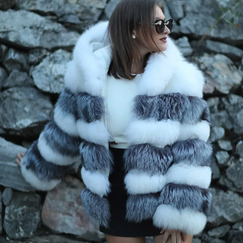 TOPFUR Real Fox Fur Coat Top Grade Whole Skin Womens Coats Winter Park With Natural Thick Warm O-Neck Party Dress Full | Женская одежда