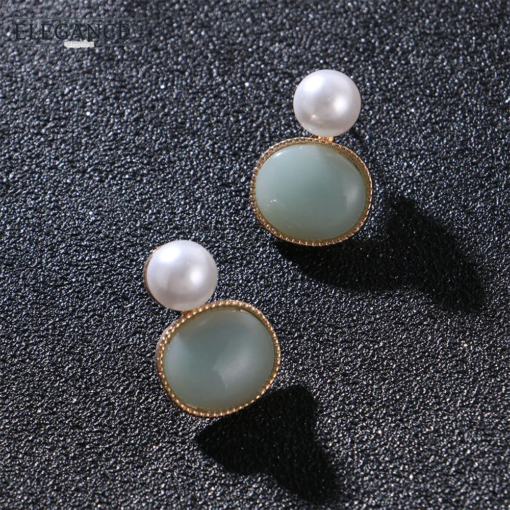 ELEGANCE11 Luxury Stud Earrings for Women Simulated Pearl Wedding Green Natural Stone Pendant Gfit | Украшения и аксессуары