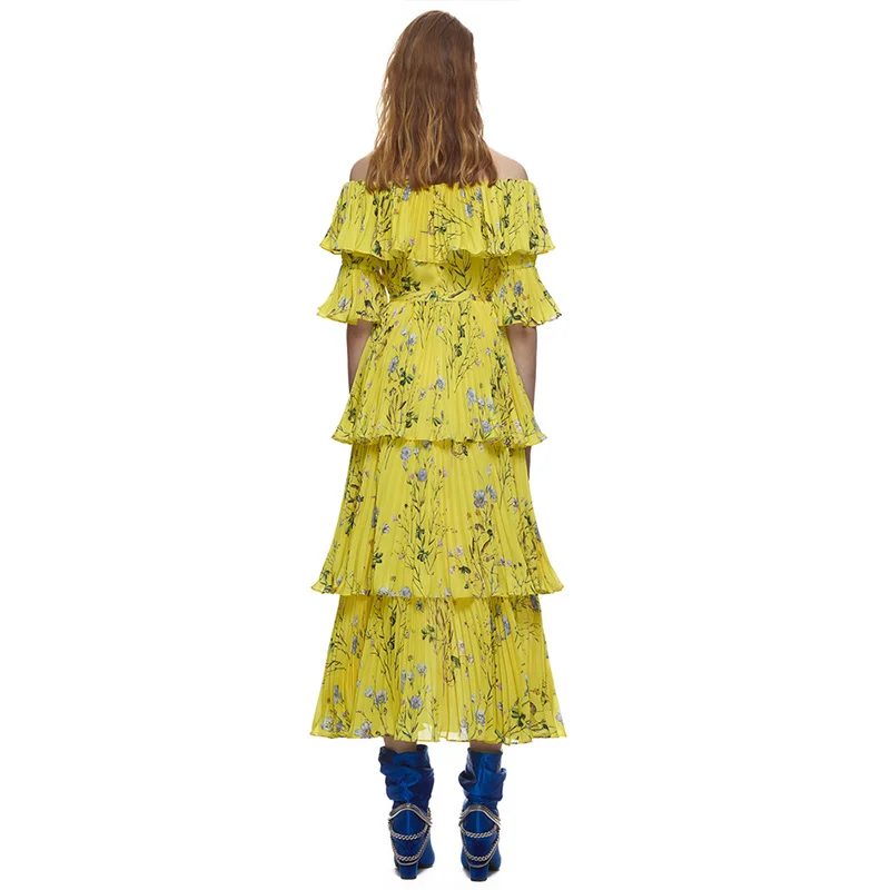 Женское длинное пляжное платье с открытыми плечами Boho желтое элегантное