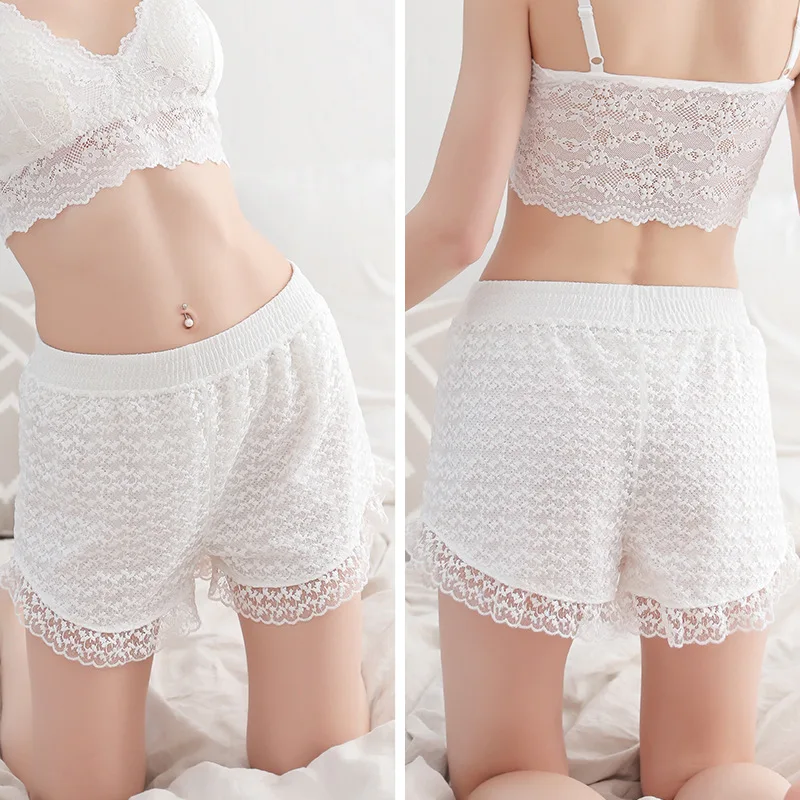 New Sexy Eyelash Lace Safety Pants Anti Emptied Three-point Fashion Silk Outer Wear Female Women Summer | Женская одежда