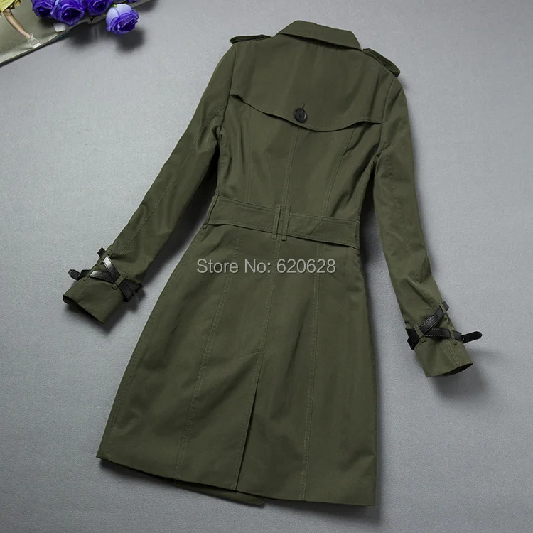 New 2014 Women Fashion Double Breasted Leather Buckle Trench Coat/High Quality Designer Elegant Khaki Black F320B016 | Женская одежда