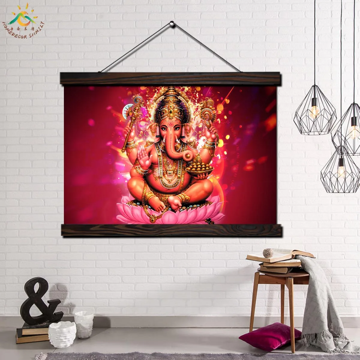 

Red Back Ganesha Lord Modern Wall Art Print Pop Art Picture And Poster Framed Hanging Scroll Canvas Painting Home Decoration