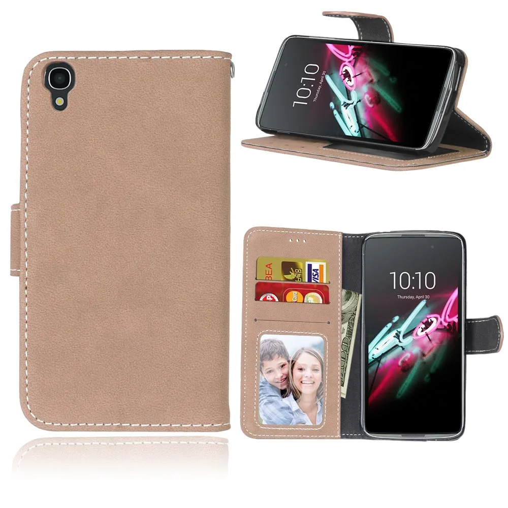 Флип-чехол из искусственной кожи чехол для Alcatel One Touch Idol 3 4,7 дюймов 6039 6039A 6039K 6039Y Чехол-бумажник чехол s с держатель для карт - Цвет: Beige