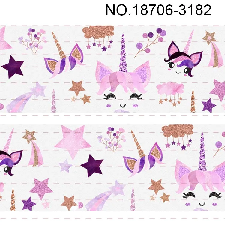 10 ярдов разные размеры лента в рубчик с мультяшным рисунком единорога принтом