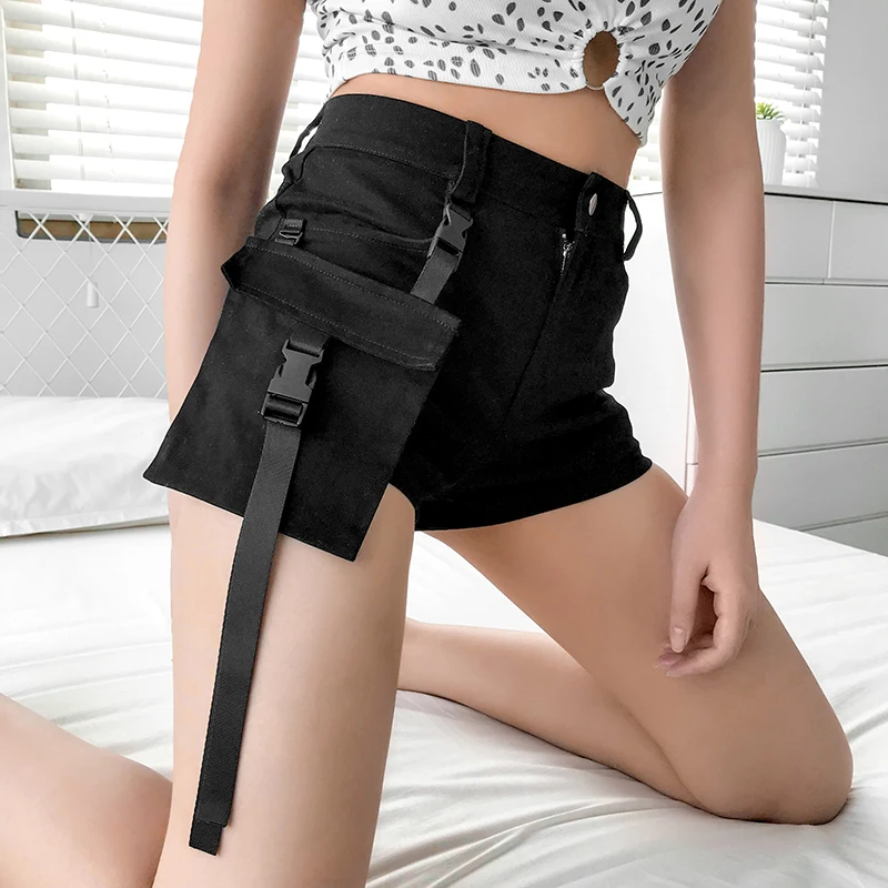 HEYounGIRL Harejuku панк Шорты с высокой талией повседневные Черные Короткие штаны женские корейские карго женские шорты с карманами на молнии летние