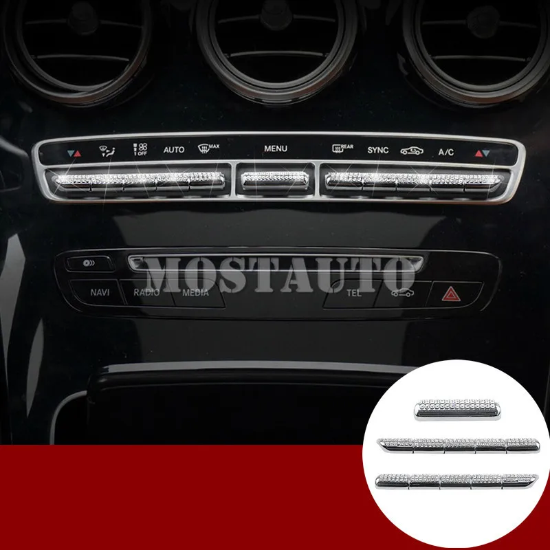 

For Benz GLC X205 X253 Rhinestone Style Center Console Control Button Trim Cover 2015-2021 11pcs Car Accessories Interior