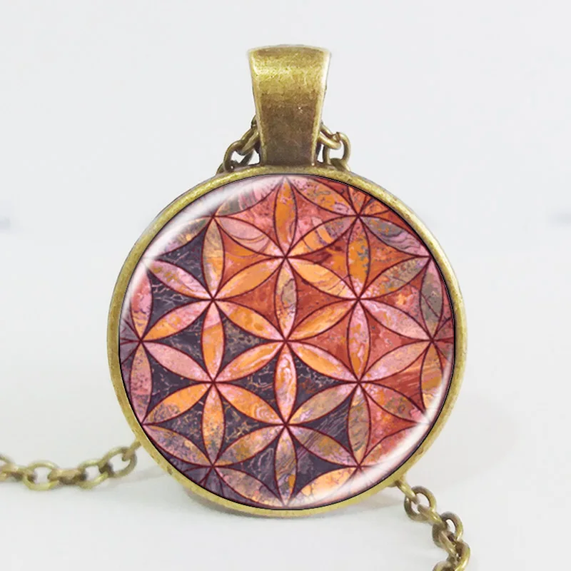 1 шт. модное ожерелье с цветком жизни Йога Бронзовый кабошон стеклянная подвеска