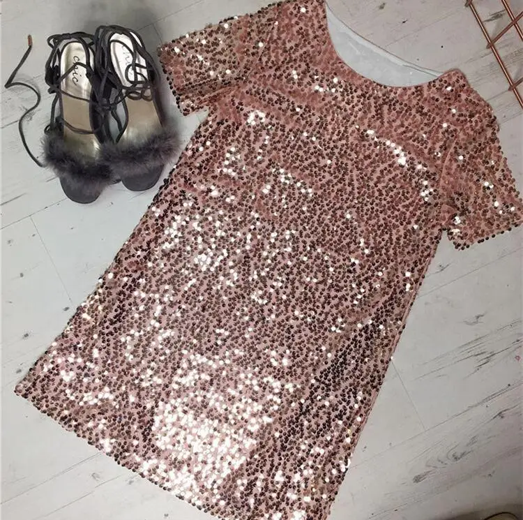 Золотое мини платье с блестками 2017 зимнее женское сексуальное короткое футболка