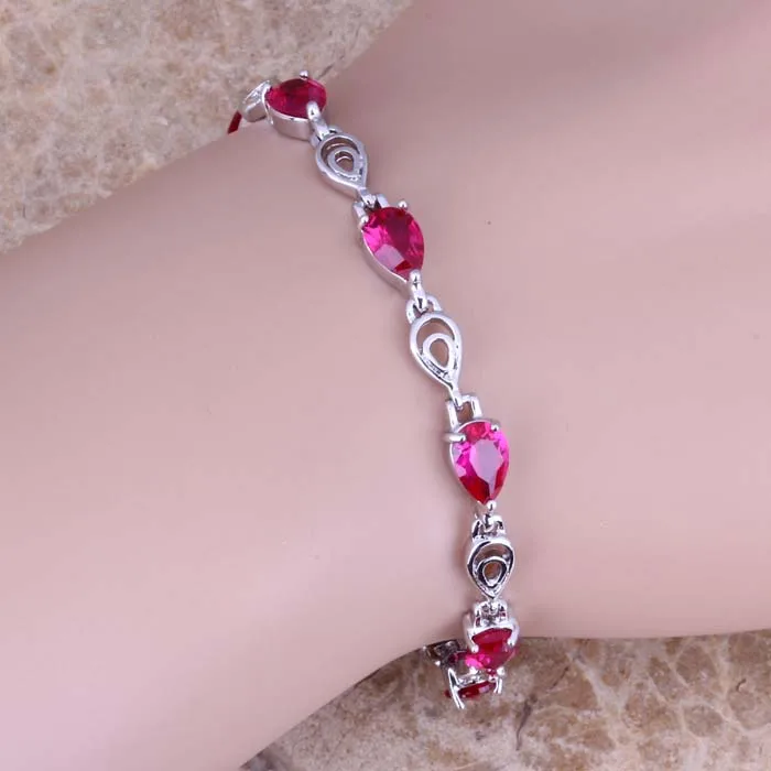 

Sparkly Red Cubic Zirconia Silver Plated Link Chain Bracelet 7 - 8 inch S0598