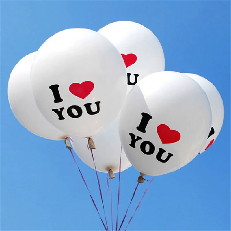 

5pcs 12inch 2.2g White Heart Love You Printed Latex Balloons Birthday Party Decorations Kid Inflatable Air Ball Wedding Balloons