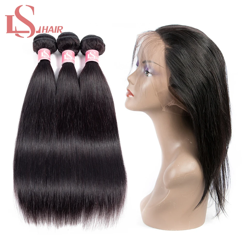 Волосы LS перуанские человеческие волосы remy 3 пряди с фронтальной сеткой 360