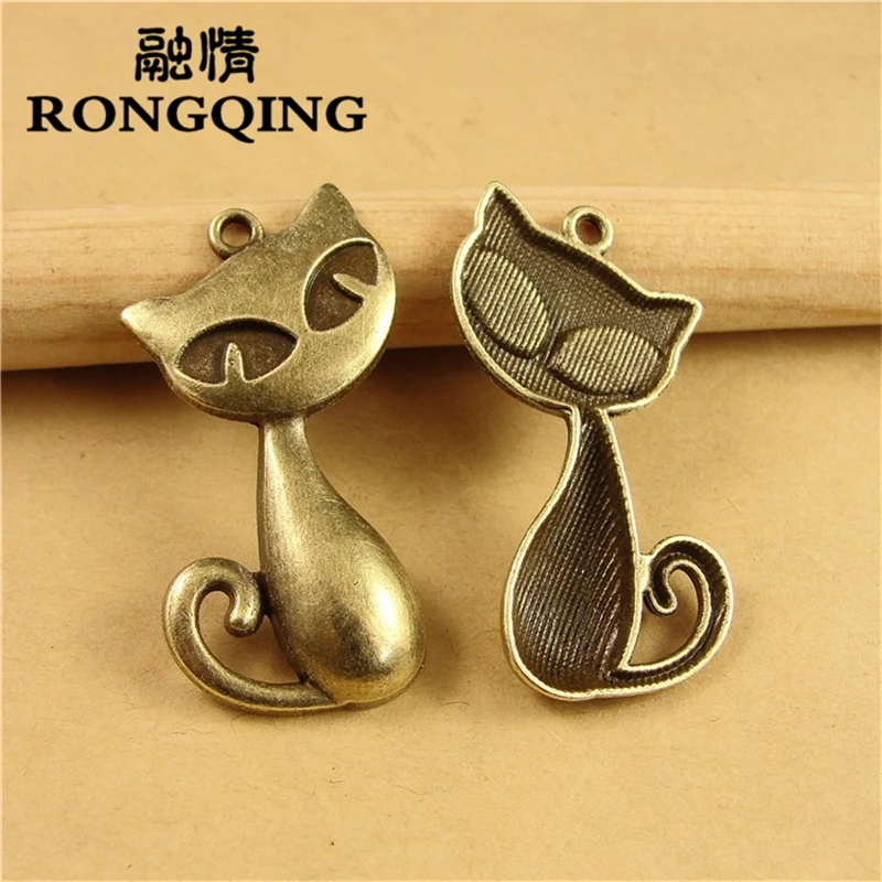 

RONGQING 40pcs/lot 24*39MM fox animal antique alloy charm pendant Charms fit Bracelets & Necklaces DIY Jewelry