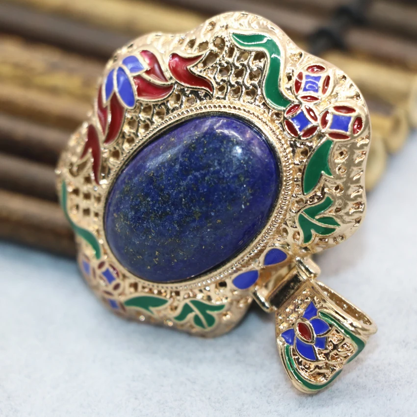 Природный Овальный Лазурит Камень Подвески яйцевидной формы кулон 45*55 мм Эмаль